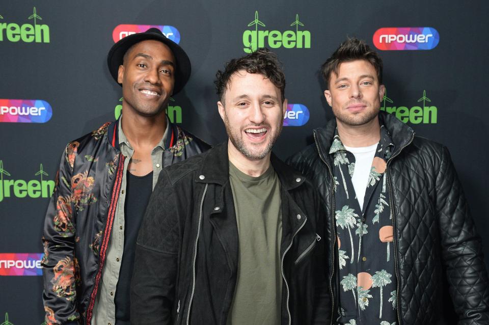  Simon Webbe, Antony Costa and Duncan James pose outside the venue