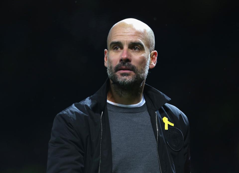  At Old Trafford Guardiola ditched his Stone Island jacket for a Man City branded one