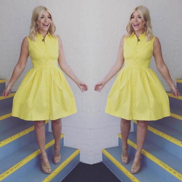  Mellow yellow... Holly looked radiant in this pretty yellow skater dress on This Morning