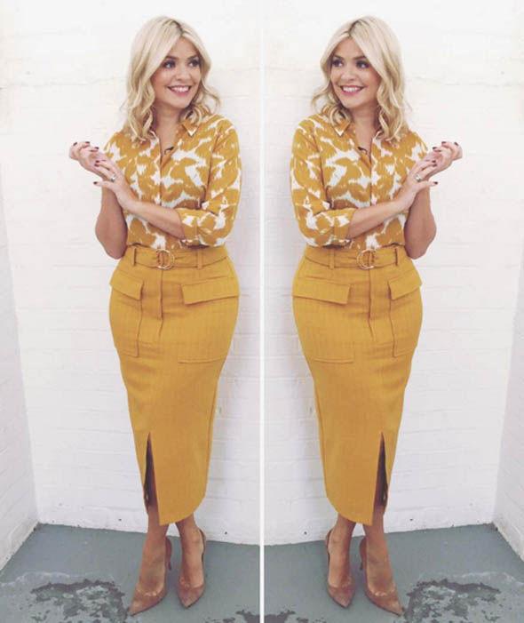  Holly pays homage to Marks and Spencer with this two-piece