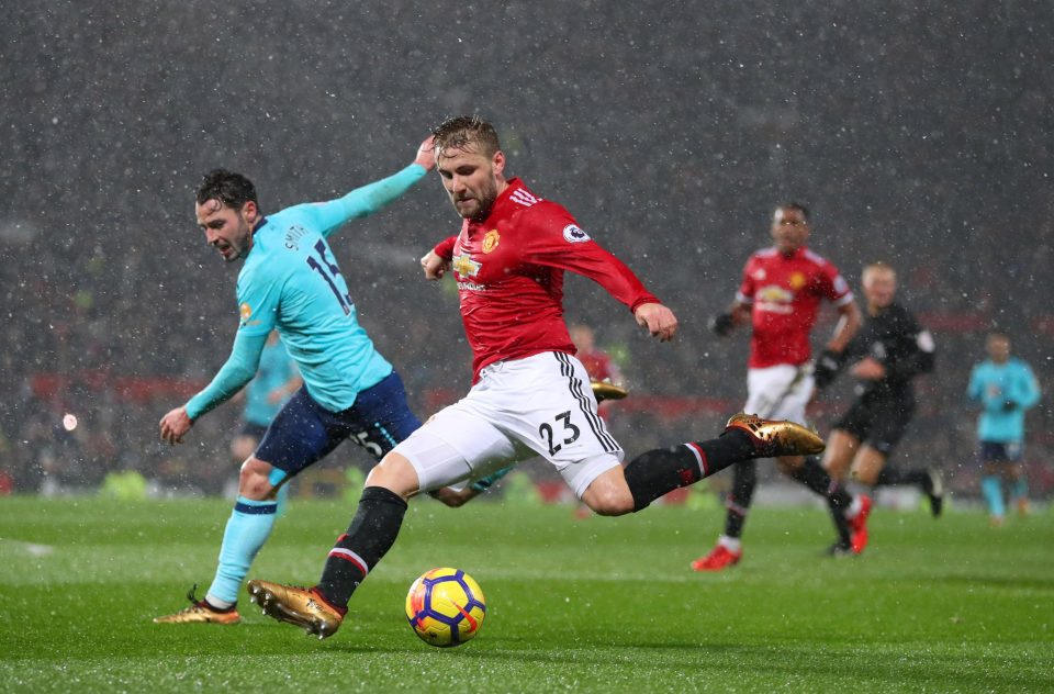  Luke Shaw attempts to get a cross in during Manchester United's 1-0 win over Bournemouth