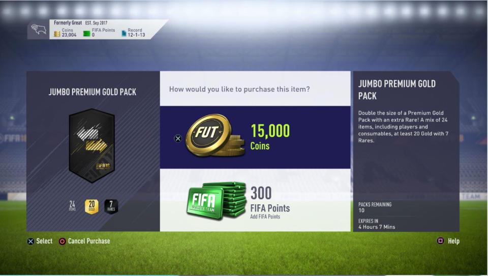  In Fifa Ultimate Team players have the option to buy bronze, silver and gold packs, which contain a variety of different players