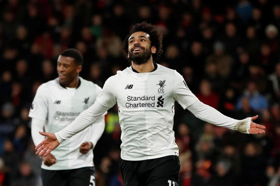  Salah celebrating his goal against the Cherries