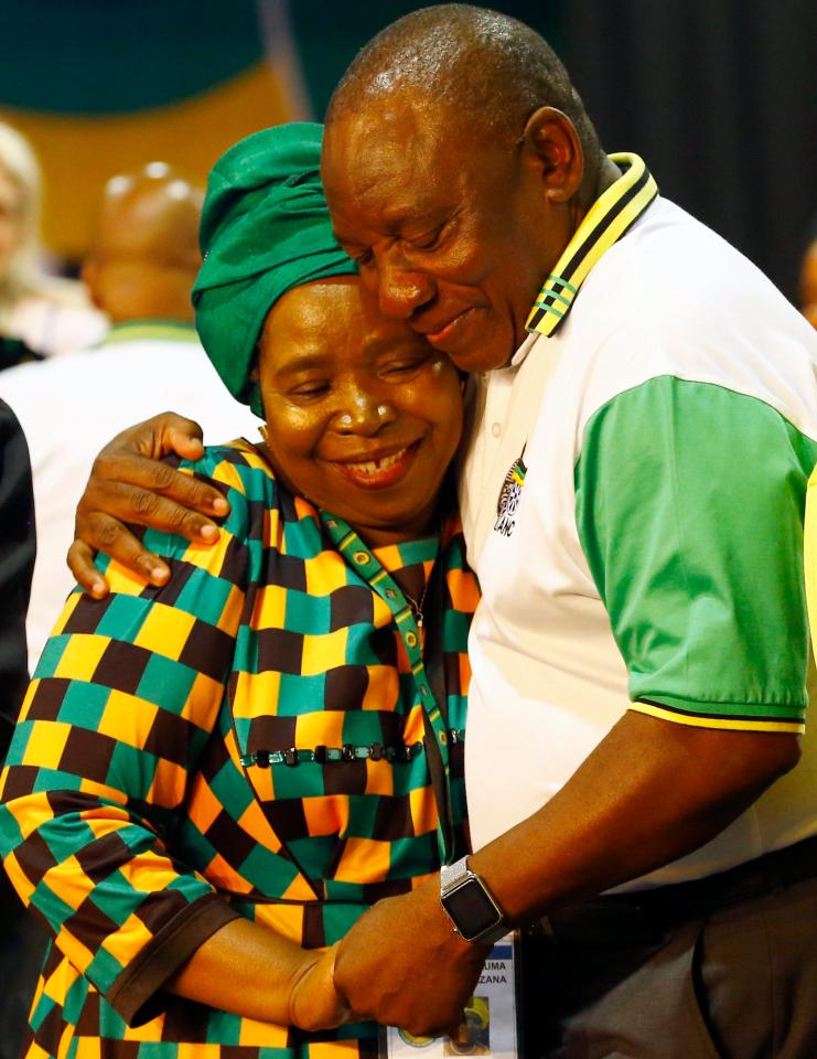 New ANC President Cyril Ramaphosa hugs losing presidential hopeful, Nkosazana Dlamini-Zuma