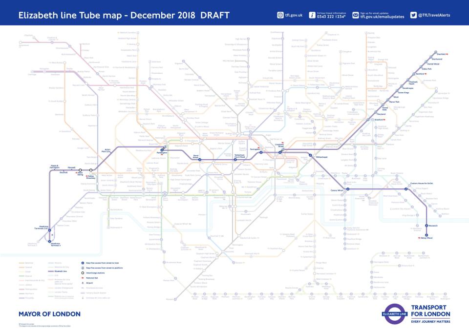  The updated Tube map, including the new Elizabeth line, which launches this time next year