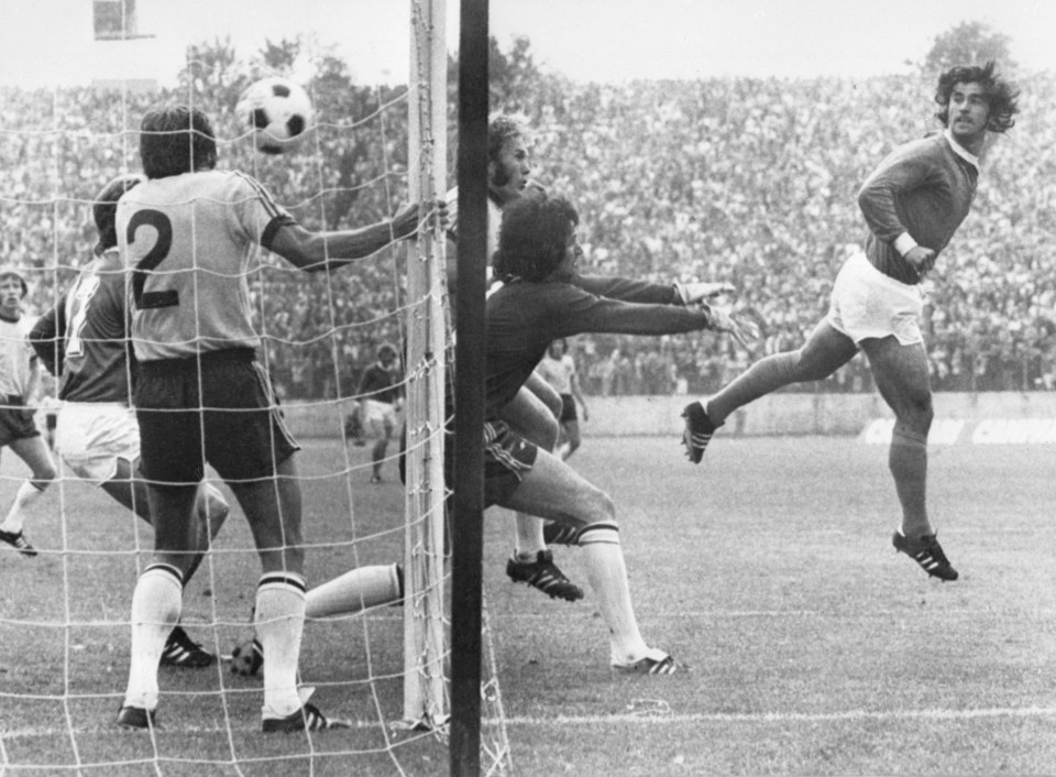 Gerd Muller scores against Australia at the 1974 World Cup