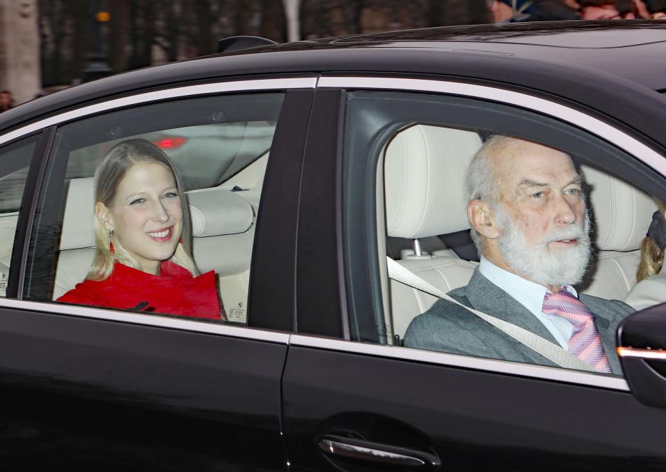  His daughter Lady Gabriella Windsor looked festive in a red coat