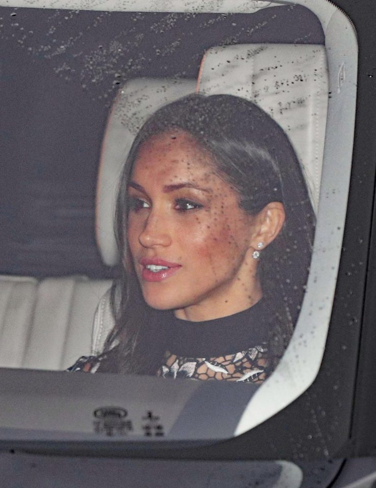  Meghan Markle, 36, debuted a heavier make-up look today as she attended the Queen's Christmas lunch with Prince Harry