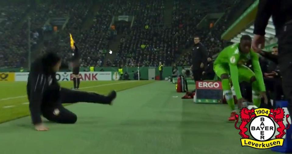  But the German coach threw himself to the ground in embarrassing fashion