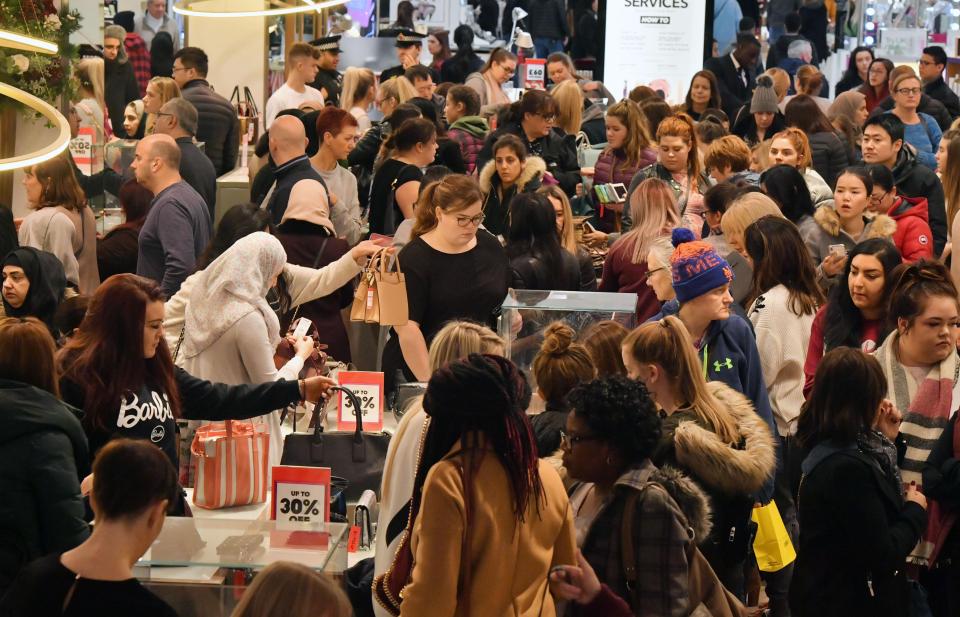  Shoppers piled into Trafford Centre in Manchester where thousands are expected to descend today