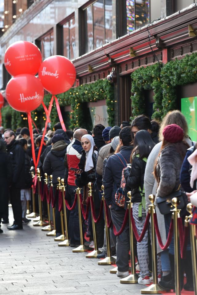  Queues outside Harrods in central London