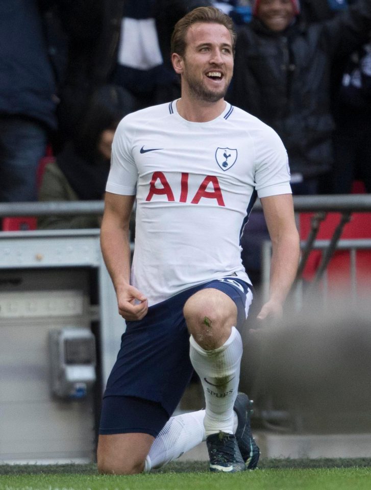  Harry Kane fell to one knee to celebrate one of his goals