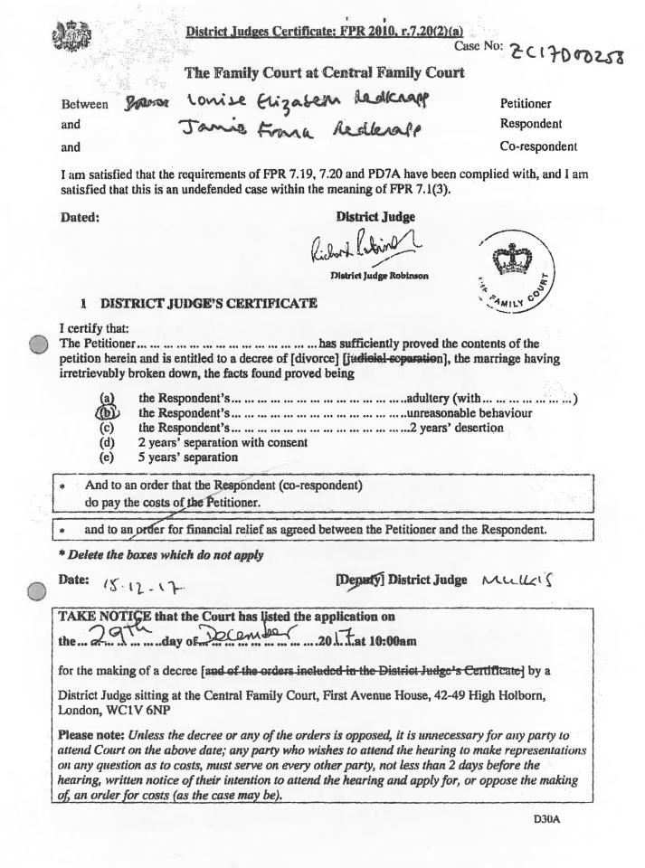  Louise's divorce papers filed in court today