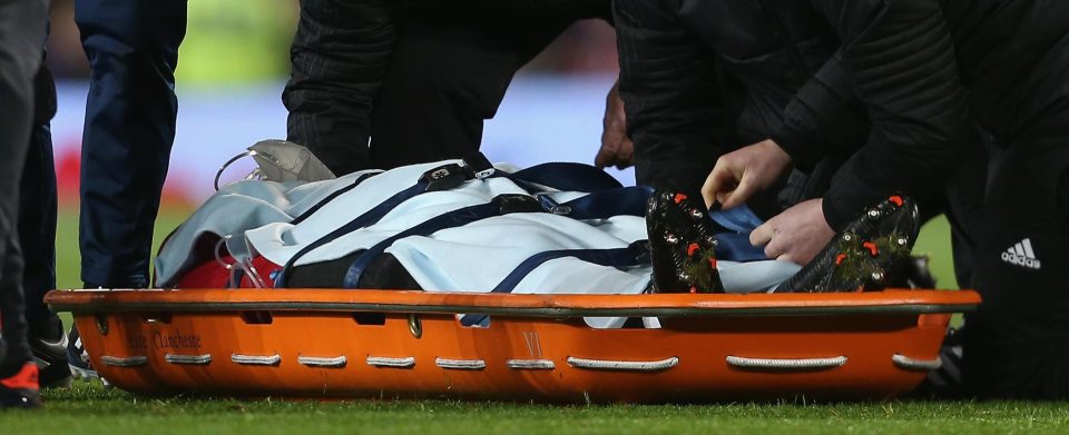  Romelu Lukaku was carefully lifted onto a stretcher and strapped in