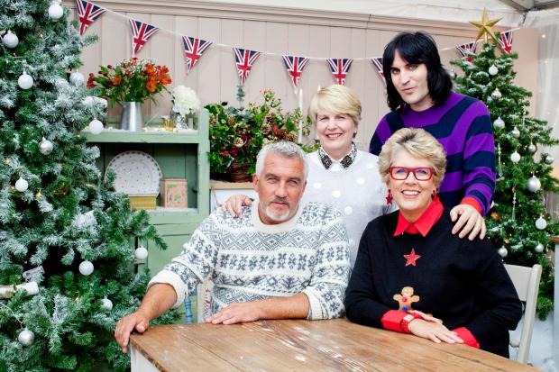 The Great Festive Bake Off: Paul and Prue (front) will set festive challenges for the eight returning bakers