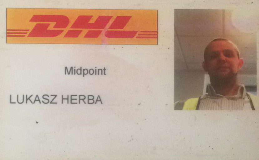 Herba's old DHL delivery worker card