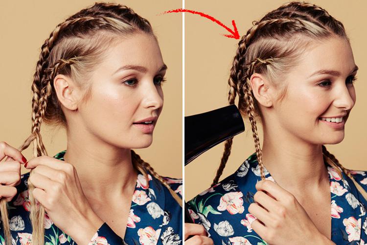  After dividing your wet hair into five sections and braiding them, use your hairdryer until 80 per cent dry