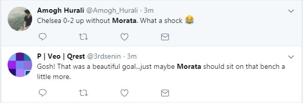  Chelsea fans are reacting to their side's form without Morata