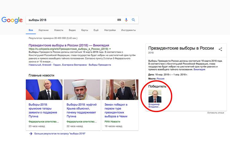  Searching "elections 2018" brings up a smiling portrait of the despot under the 'winner' heading