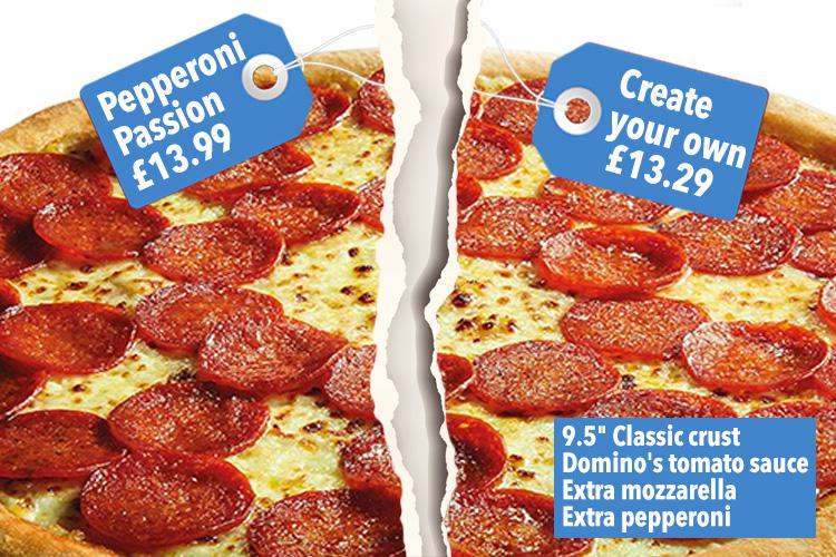  Domino's has been accused of charging customers more when they chose a speciality pizza than a DIY one using the same ingredients