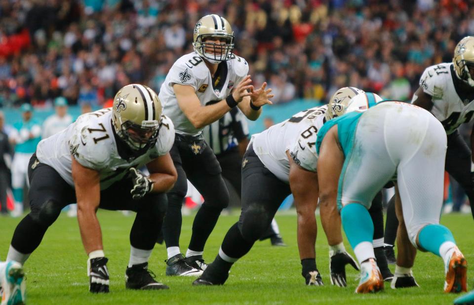  Drew Brees in action during New Orleans' win over Miami at Wembley last season