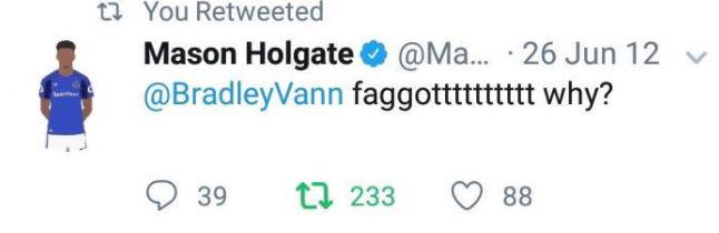  One of the tweets alleged to have been written by Mason Holgate