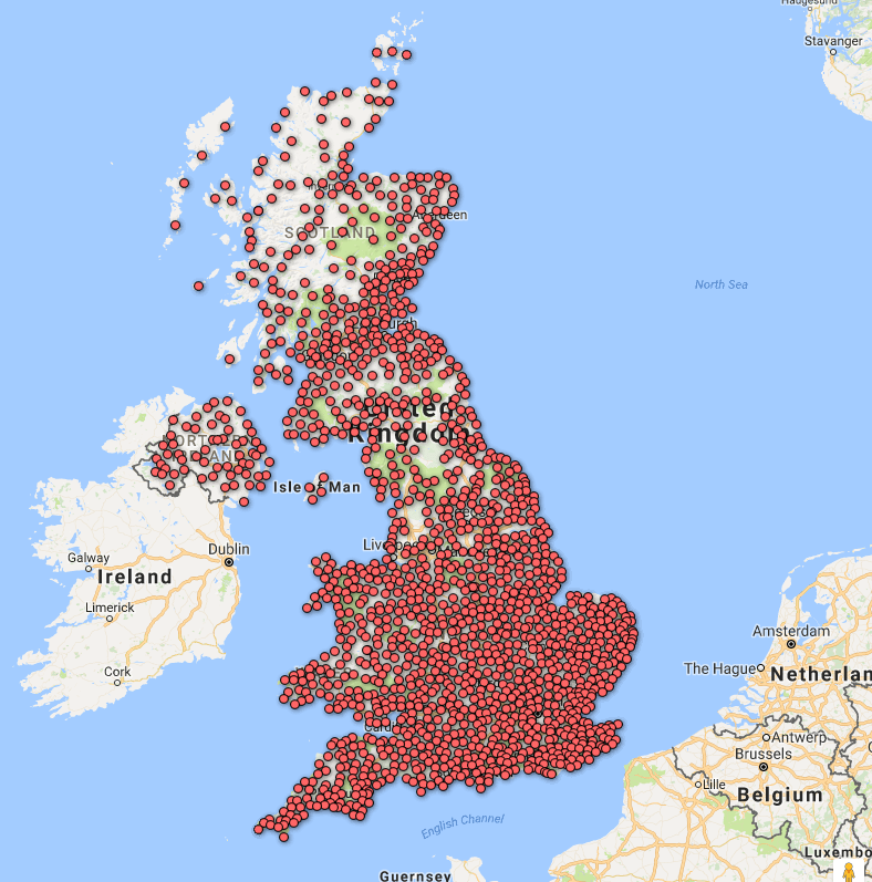  A map of WMO posts over Britain reveals just how many shelters are dotted around our countryside