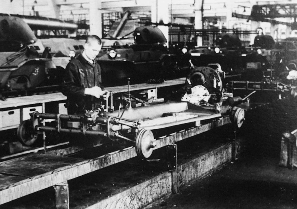  A Russian slave labourer pictured in 1942 at the Volkswagen plant