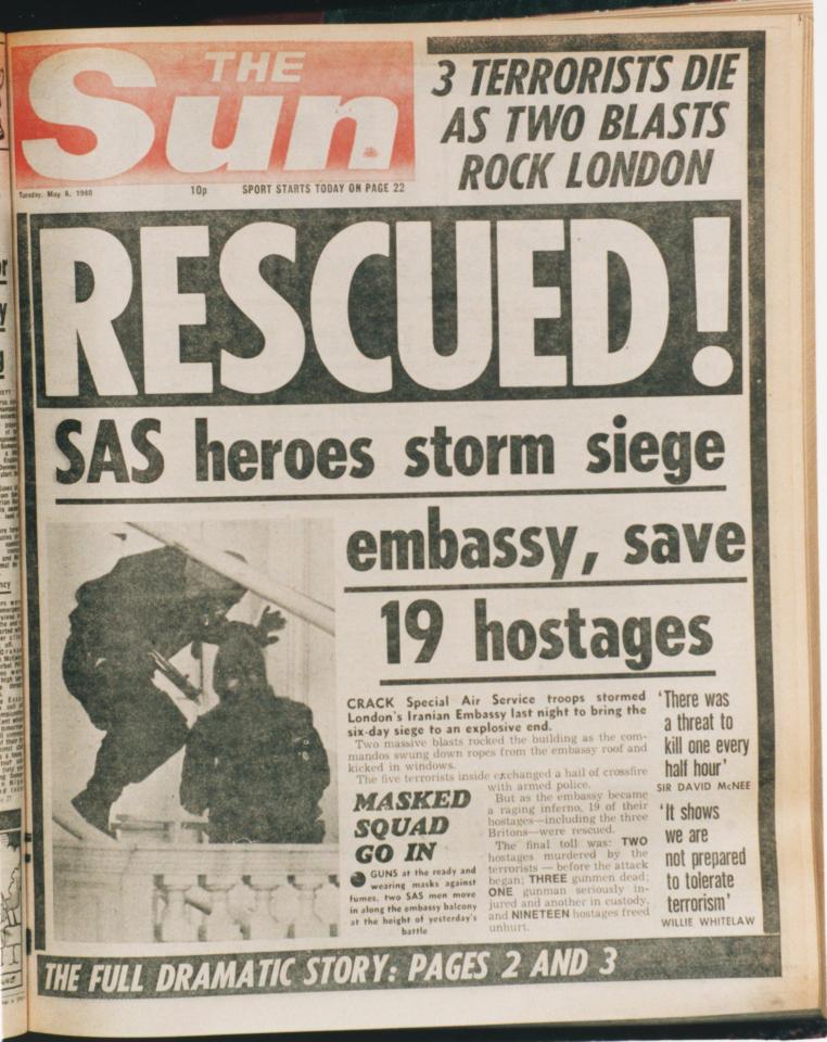  The Sun reporting on the siege in 1980