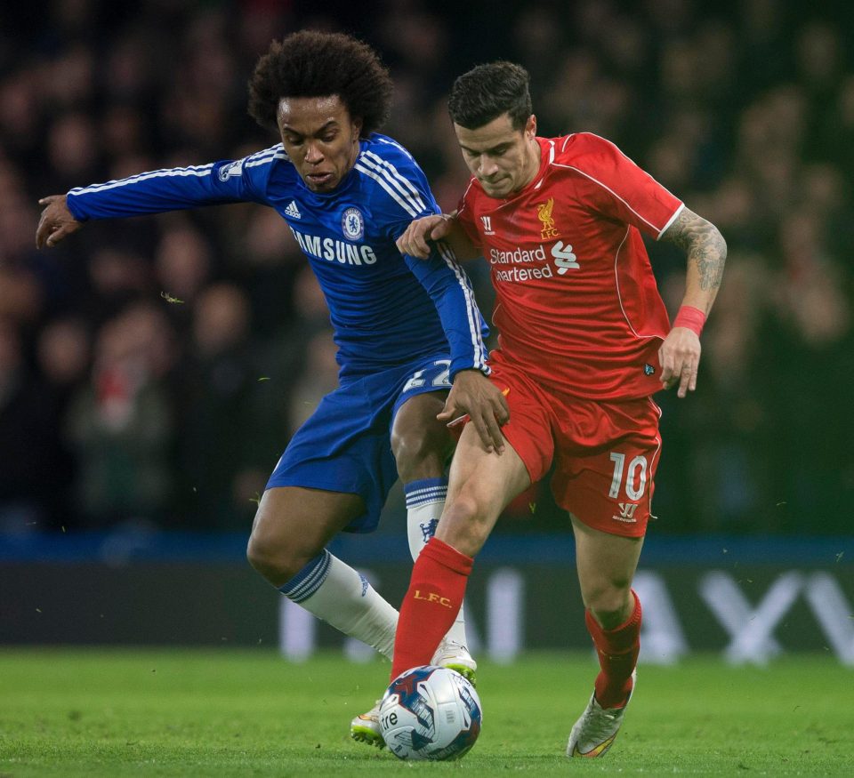  Chelsea star Willian will no longer need to play against Philippe Coutinho in the Premier League