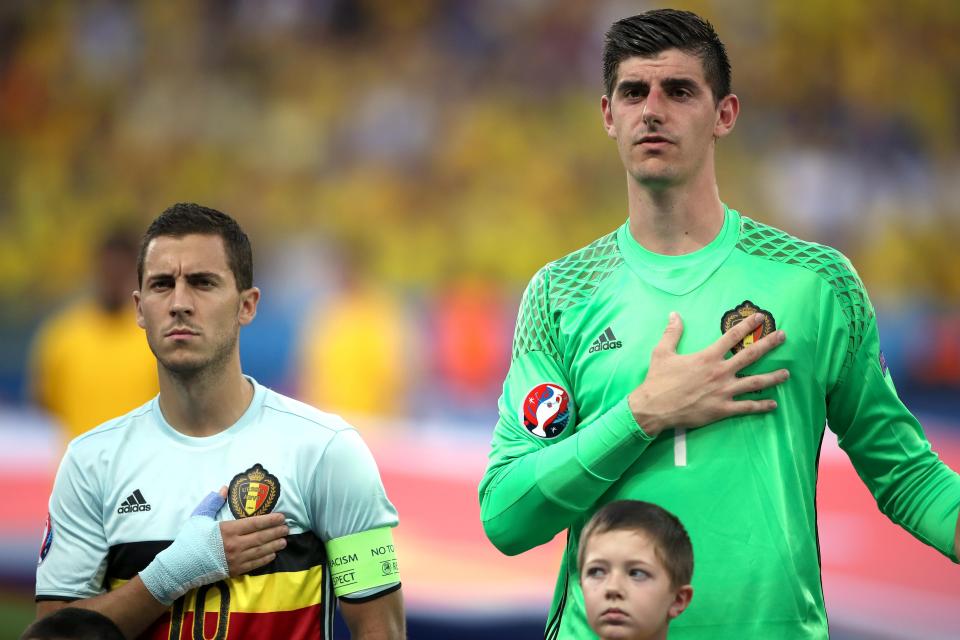  Belgium duo Hazard and Courtois are set to face England at Russia 2018