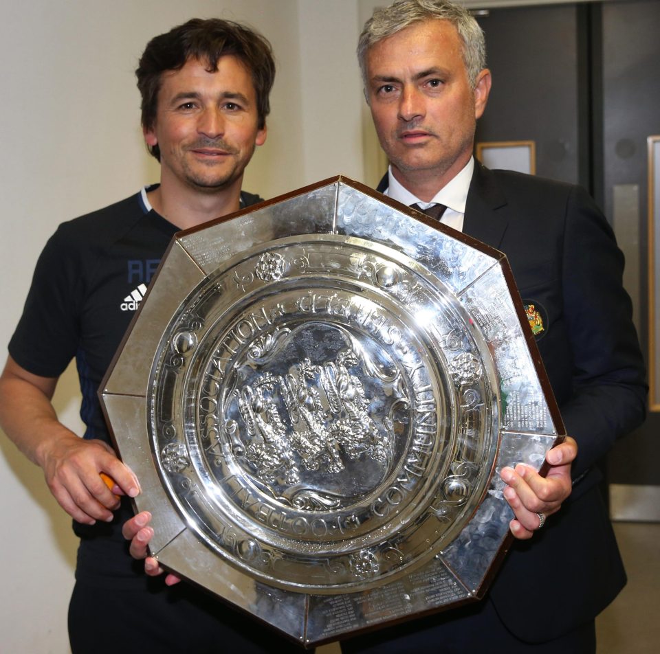  Jose Mourinho, pictured with his trusted assistant Rui Faria, also won the Community Shield with United