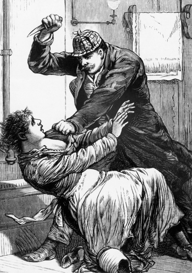 Artists impression of Jack the Ripper attacking a woman