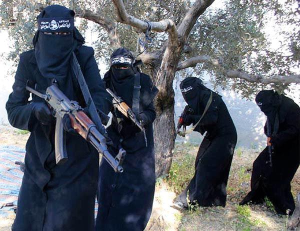 The al-Khansaa Brigade of jihadi brides are pictured in Syria (file image)