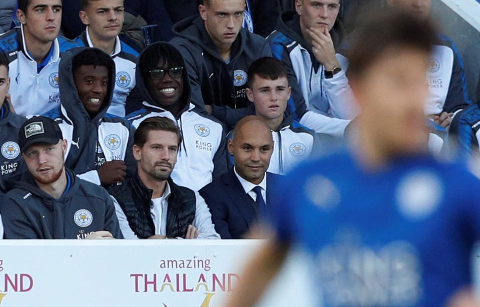  Adrien Silva front, centre) watches a game at the King Power earlier this season