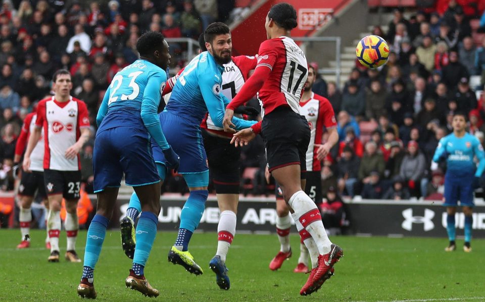  Giroud in goal-scoring action at Southampton