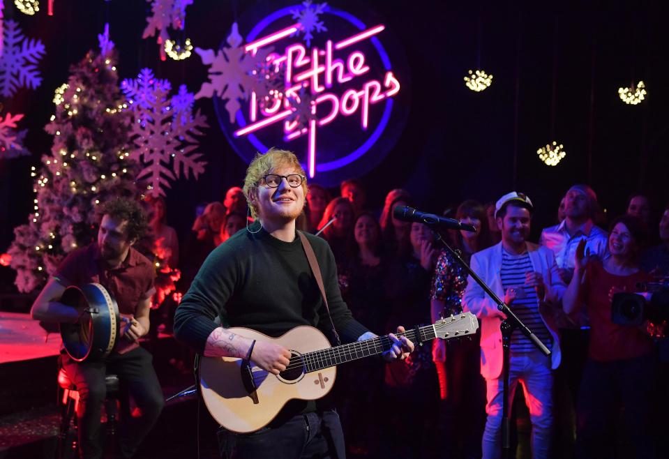 Singer-songwriter Ed Sheeran performs on Top of the Pops