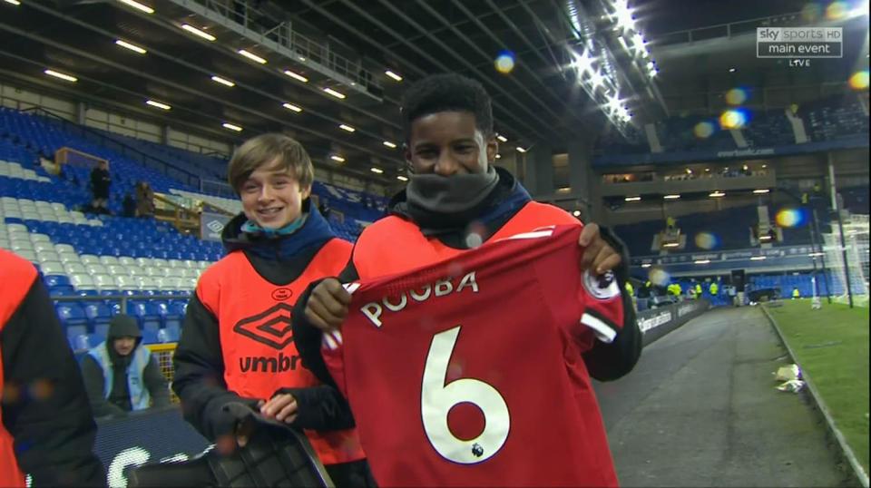  At working throughout the fixture, the ballboy was rewarded with a Pogba shirt