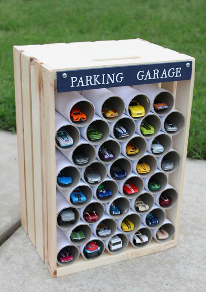  Empty loo roll holders can create a home toy garage