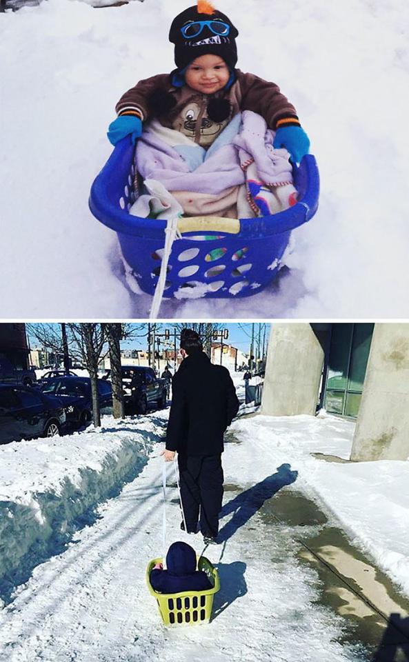  Running in the snow is fun, but after a while kids get tired so this basket idea is a fun way to enjoy the outdoors