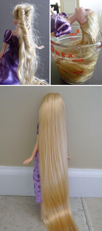  Soak Barbie's hair in a jug of water to reveal frizz free locks