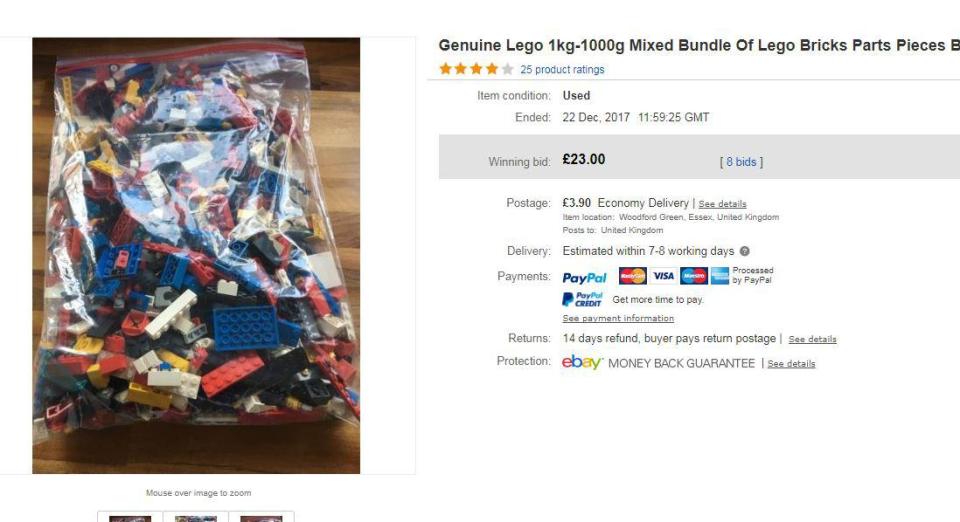  This zip lock bag of Lego pieces fetched £23 on eBay