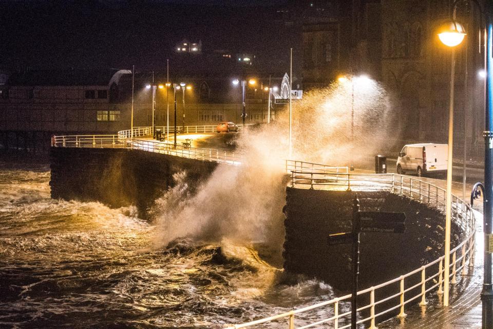  Storm Eleanor, the fifth named storm of the winter, hits Aberystwyth Wales, with westerly winds gusting up to 80mph bringing huge waves