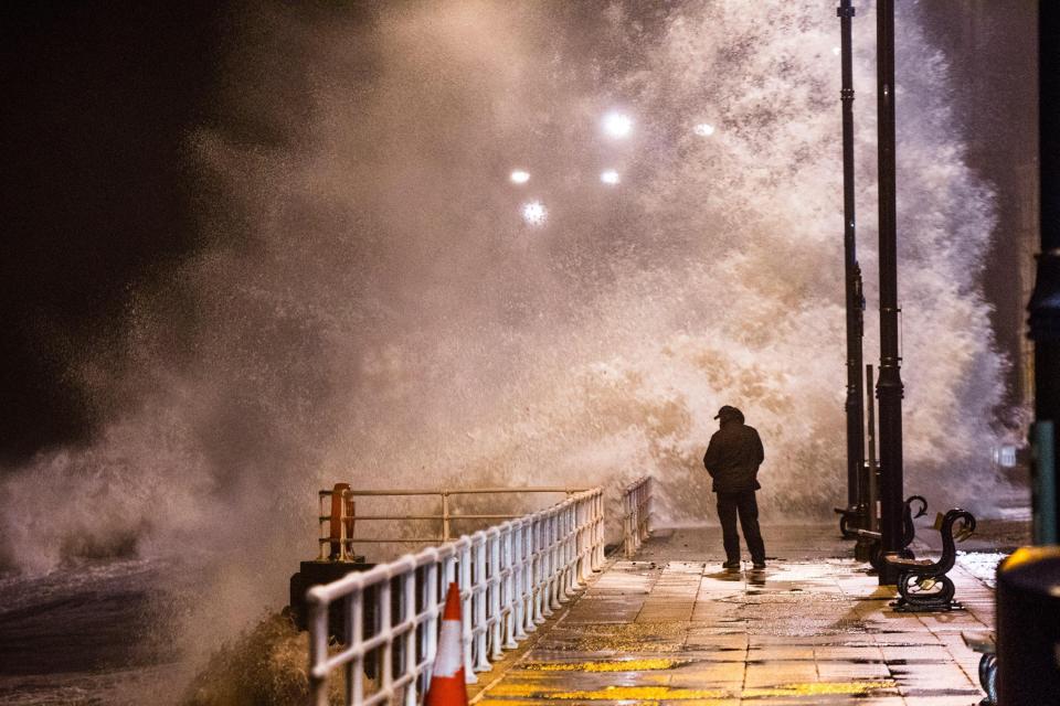  Storm Eleanor hit with "hurricane force" 97mph winds and devastating flooding. Pictured is a large wave in Wales