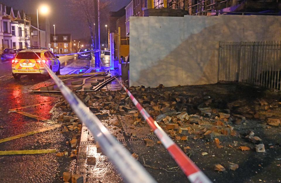  A chimney was brought down by high winds in University Street in South Belfast last night