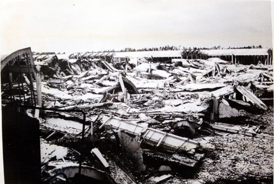  The bombed out factory after the war. However, much of the machinery was stored in outer buildings and was not damaged