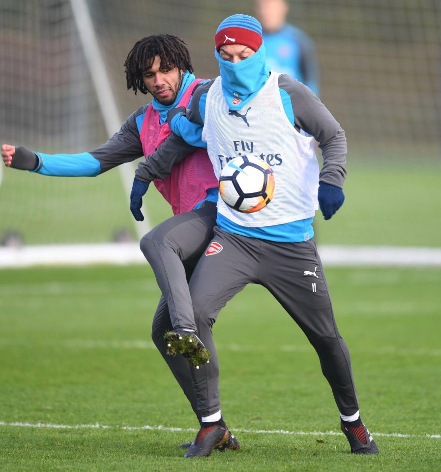  Ozil was pictured training ahead of the FA Cup loss to Nottingham Forest