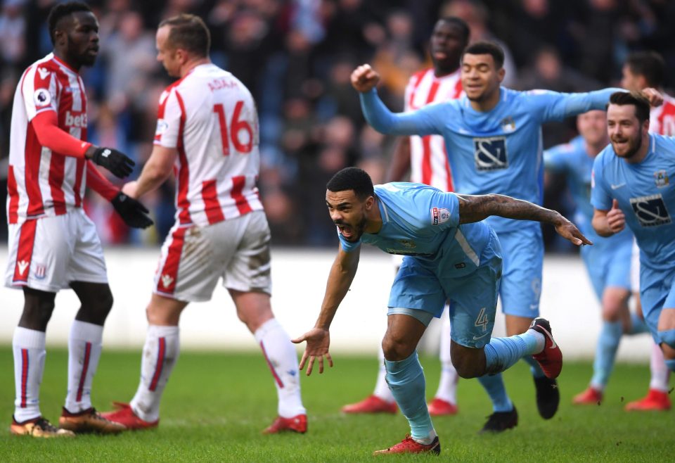  Jordan Willis wheels away in delight after finding the net for Coventry