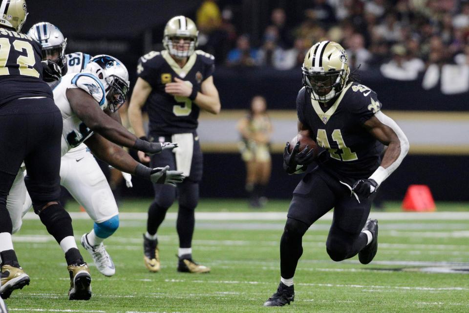  Alvin Kamara in action for the New Orleans Saints in their win over the Carolina Panthers