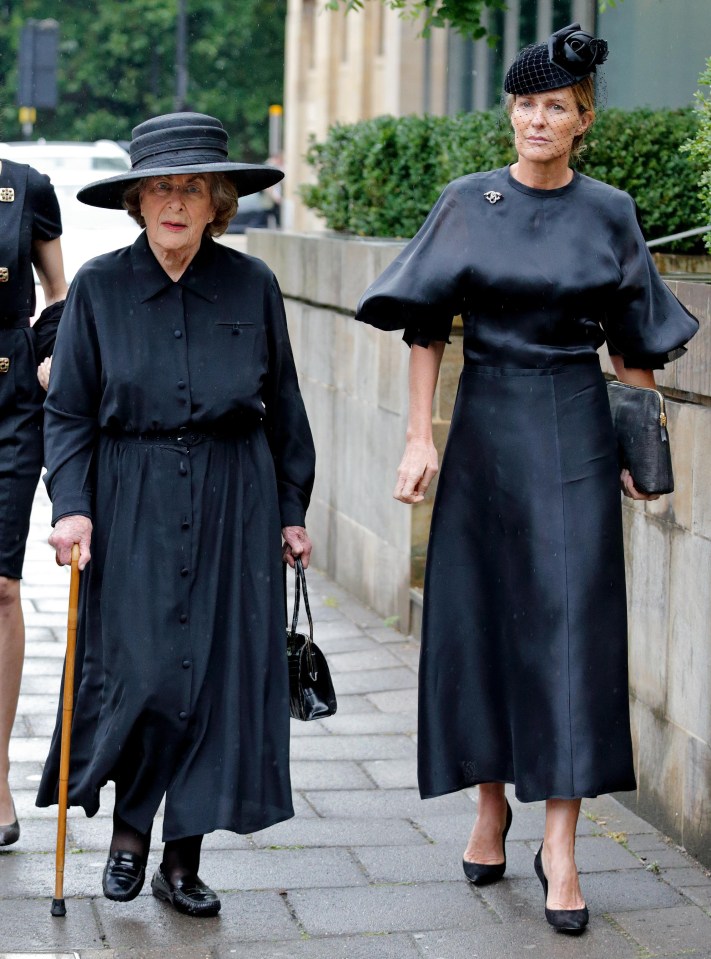 Lady Pamela Hicks and India Hicks attend the funeral of Patricia Knatchbull in June 2017